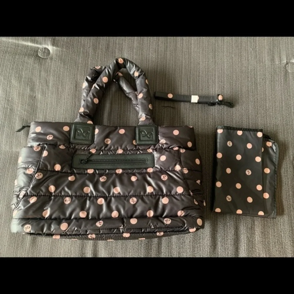 CiPU Large Polka Dot Diaper Baby Tote Bag Black Dark Brown Pink